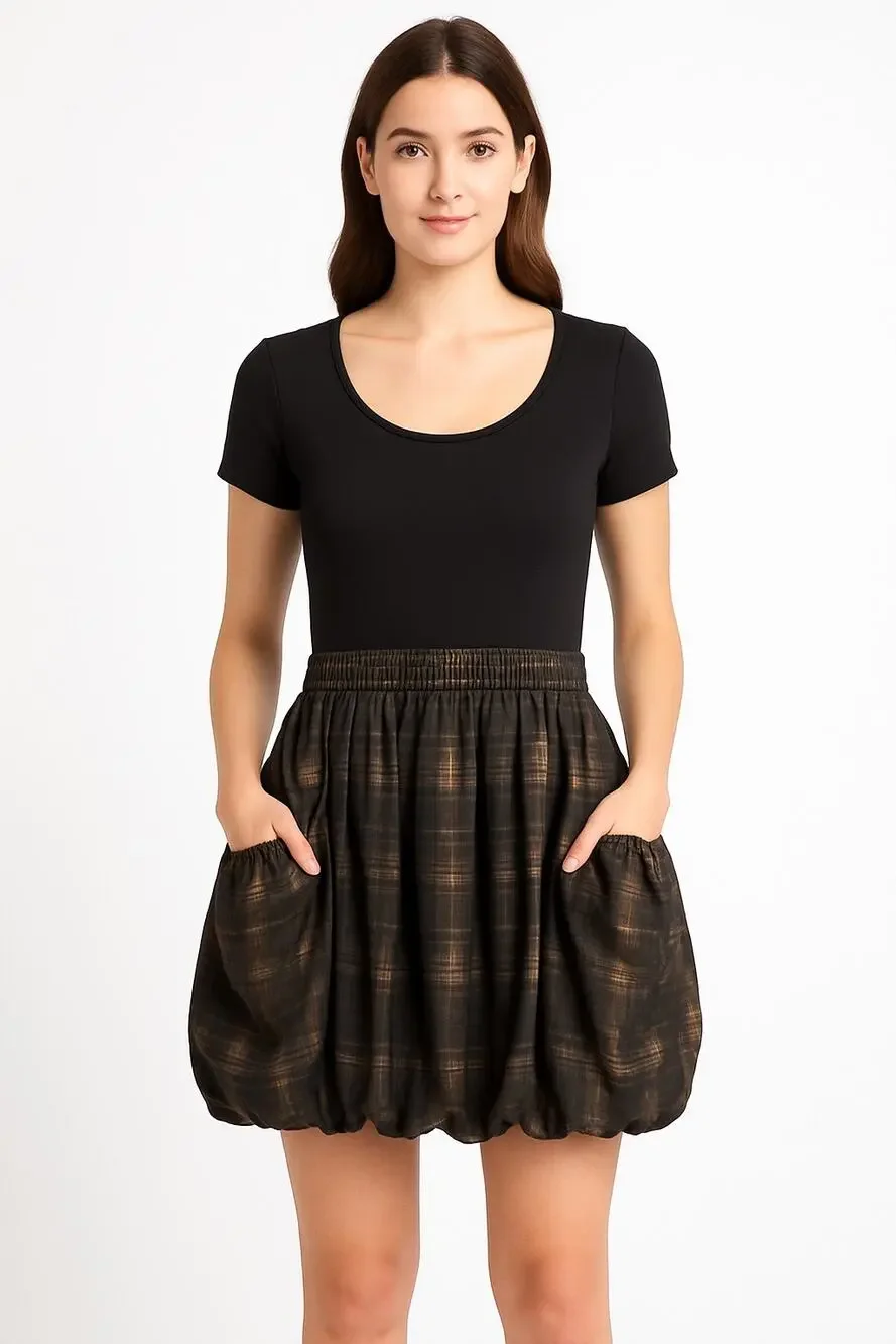 Michael Michael Kors Black Bubble Hem Plaid Skirt Dress hoilday formal Size 12